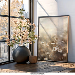 Daisy Field Wall Art, Floral Painting Print, Botanical Wall Decor, Neutral Tone Art, Flower Garden Wall Art, Elegant Home Decor, Gift Idea - Tawshia