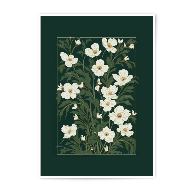 Floral Photographic Print, White Anemone Art, Botanical Wall Decor, Elegant Flower Photo, Green and White Artwork, Nature Photography - Tawshia