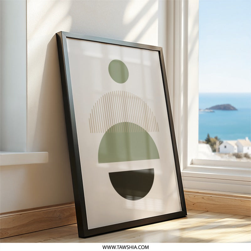 Abstract Geometric Wall Art, Modern Circle Print, Contemporary Home Decor, Minimalist Poster, Neutral Tone Art - Tawshia