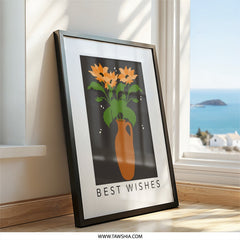 Best Wishes Wall Art, Flower Vase Art Print, Floral Art, Modern Wall Decor, Housewarming Gift, Minimalist Art, Orange Flower Print - Tawshia