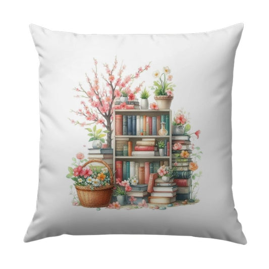 Bookshelf Pillow, Floral Pillow, Pink Flower Tree, Book Lover Gift, Spring Decor, Cozy Home Decor, Decorative Throw Pillow - Tawshia