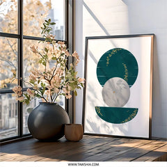 Modern Geometric Wall Art, Teal and Gold Print, Abstract Circle Art, Contemporary Wall Decor, Minimalist Home Art, Unique Artwork - Tawshia