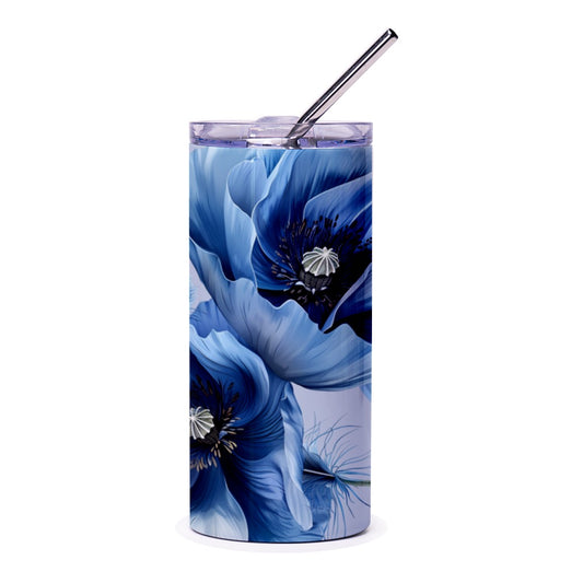 Blue Poppy Tumbler, Floral Tumbler, Flower Tumbler, Gift For Her, Trendy Tumbler, Beautiful Tumbler, Floral Design, Drinkware - Tawshia