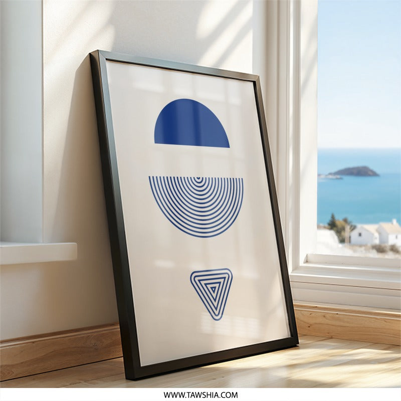 Abstract Geometric Wall Art, Modern Art Print, Minimalist Home Decor, Blue Shapes Artwork, Contemporary Design, Wall Decor - Tawshia