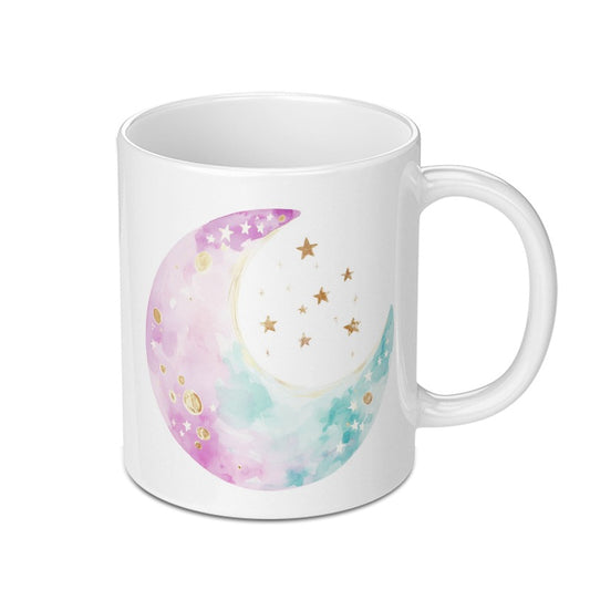 Watercolor Moon Mug, Celestial Coffee Cup, Stars Mug, Night Sky Mug, Dreamy Mug, Gift Idea, Unique Coffee Mug, Magical Mug, Pastel Colors SKU: MG10004209 - Tawshia