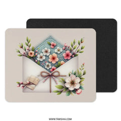 Floral Envelope Mouse Pad, Flower Mousepad, Spring Decor Desk Mat, Cute Office Decor, Letter and Blossom Mouse Pad, Work From Home Gift - Tawshia
