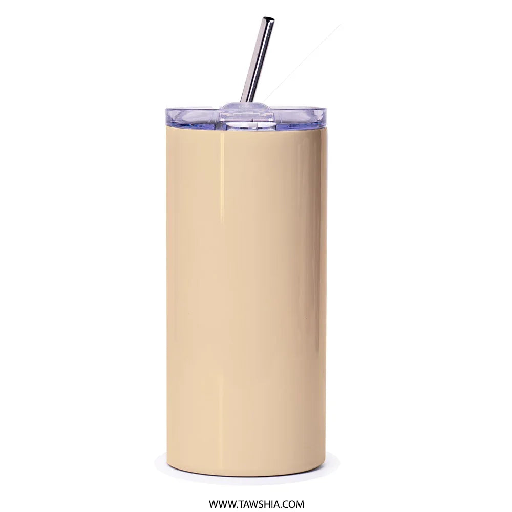 Insulated Tumbler With Straw Beige Colored Drinkware Product