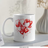Heart Balloons Mug, Watercolor Heart Mug, Romantic Mug, Valentine's Day Gift, Love Mug, Gift for Her, Anniversary Gift, Cute Mug - Tawshia