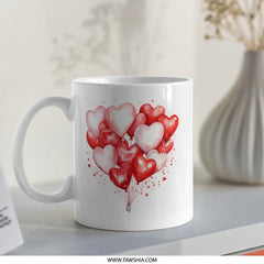 Heart Balloons Mug, Watercolor Heart Mug, Romantic Mug, Valentine's Day Gift, Love Mug, Gift for Her, Anniversary Gift, Cute Mug - Tawshia