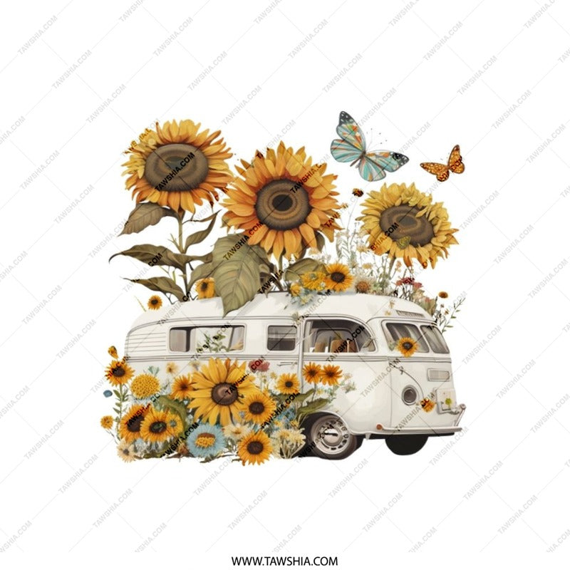 Sunflower Camper Pillow, Butterfly Pillow, Van Life Throw Pillow, Floral Car Pillow, Decorative Sunflowers Pillows, Boho Decor Pillows - Tawshia