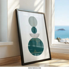 Abstract Circle Wall Art, Modern Geometric Print, Teal and Gold Art, Minimalist Decor, Contemporary Art Print, Home Decor Art - Tawshia