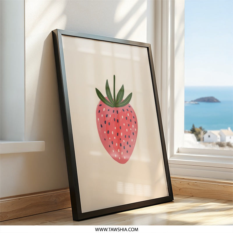 Strawberry Wall Art, Fruit Print, Kitchen Decor, Whimsical Art, Modern Wall Hanging, Cute Strawberry Poster, Kids Room Decor, Berry Artwork - Tawshia