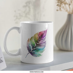 Colorful Feather Mug, Watercolor Design, Nature Lover Gift, Unique Coffee Mug, Artistic Mug, Gift Idea - Tawshia