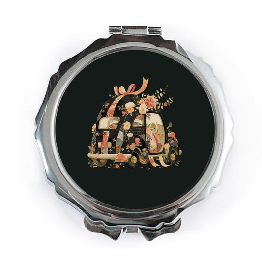Floral Caravan Pocket Mirror, Travel Lover Gift, Flower Covered Van, Cute Car Compact Mirror, Unique Portable Mirror, Aesthetic Makeup - Tawshia