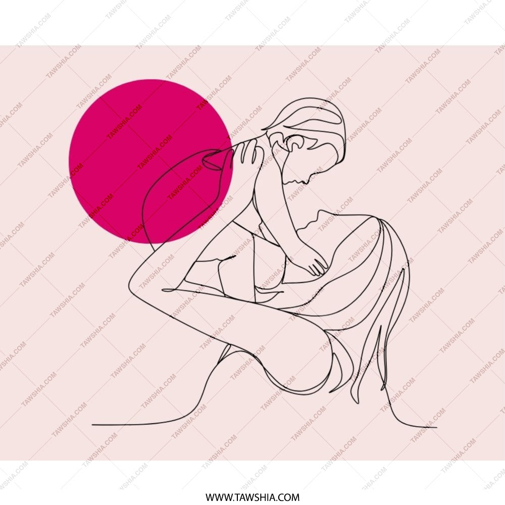 Mother Child Line Art Mouse Pad, Abstract Family Illustration, Minimalist Desk Decor, Modern Office Gift, Pink Sun, Cute Mousepad - Tawshia