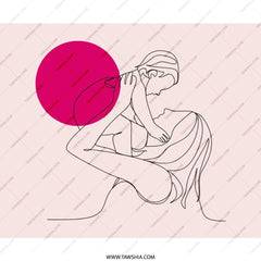 Mother Child Line Art Mouse Pad, Abstract Family Illustration, Minimalist Desk Decor, Modern Office Gift, Pink Sun, Cute Mousepad - Tawshia