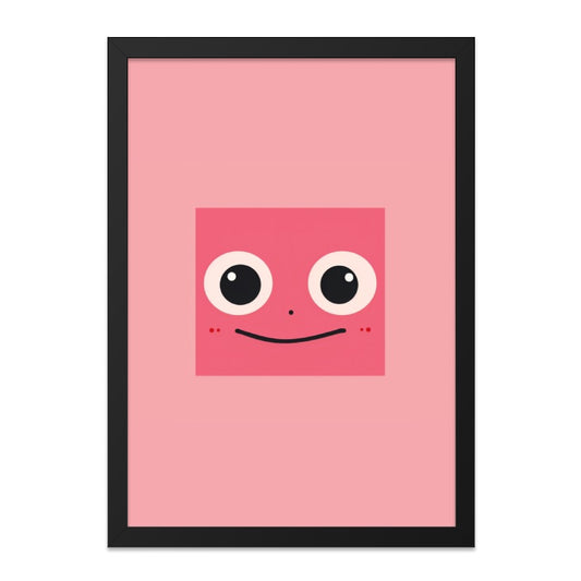 Pink Square Face Wall Art, Cute Minimalist Art, Quirky Wall Decor, Kids Room Art, Playroom Decor, Modern Home Decor, Smiling Face Print - Tawshia
