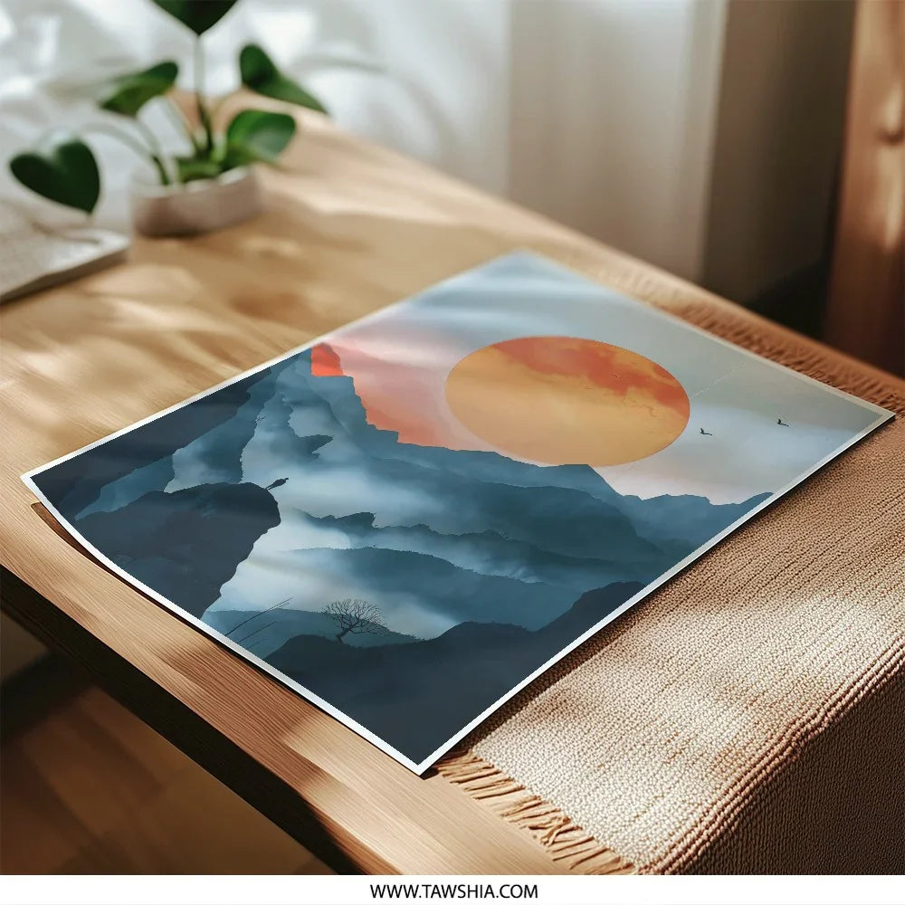 Mountain Sunset Photographic Print, Landscape Art Print, Nature Wall Decor, Scenery Poster, Home Decor - Tawshia