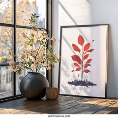 Sprout Wall Art, Minimalist Plant Print, Red Leaf Poster, Modern Home Decor, Growing Seedling Artwork, Framed Wall Decor - Tawshia