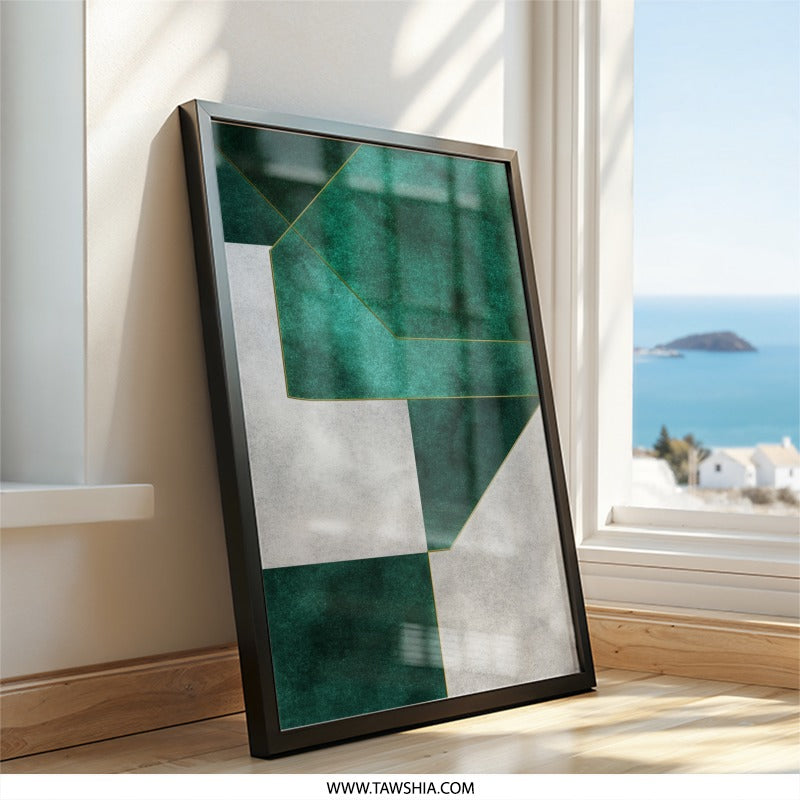 Emerald Green Geometric Wall Art, Abstract Art Print, Minimalist Design, Home Decor, Modern Art, Geometric Decor, Framed Art, Wall Hanging - Tawshia