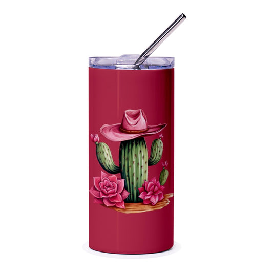Cactus Tumbler, Western Tumbler, Cactus with Cowboy Hat Tumbler, Desert Tumbler, Pink Flower Tumbler, Trendy Tumbler, Gift for Her, Cute - Tawshia