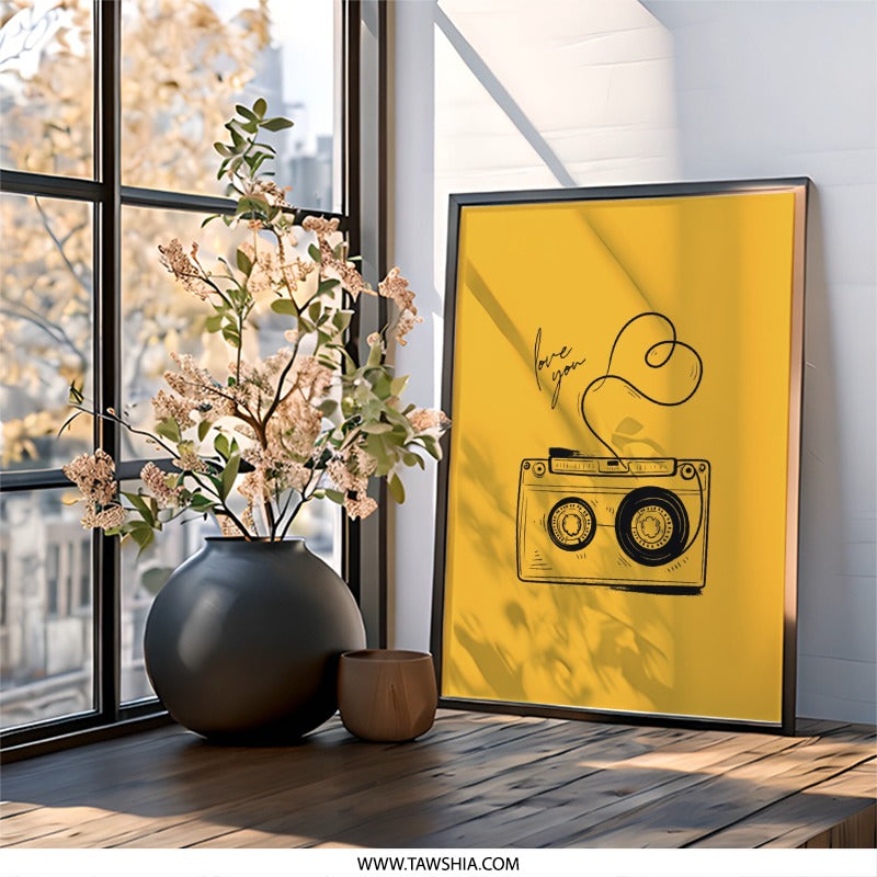 Retro Cassette Wall Art, Love You Wall Decor, Music Lover Gift, Minimalist Wall Print, Modern Home Decor - Tawshia