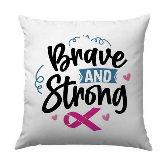 Brave and Strong Pillow, Cancer Awareness Throw Pillow, Breast Cancer Ribbon Art, Inspirational Pillow, Decorative Couch Pillow - Tawshia