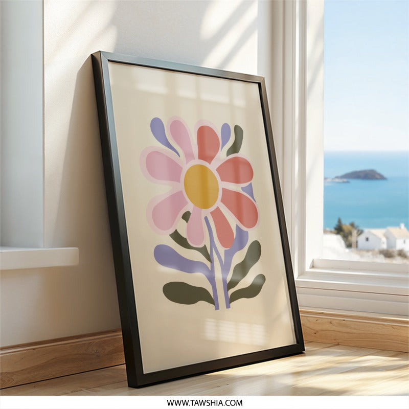 Retro Flower Wall Art, Floral Print, 70s Style Art, Groovy Flower Wall Decor, Botanical Wall Art, Trendy Home Decor, Modern Wall Art - Tawshia