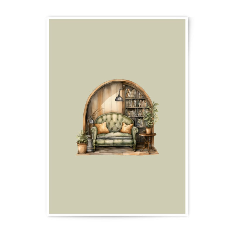 Cozy Library Nook Photographic Prints, Home Decor Art Prints, Interior Design Art Prints, Book Lover Photographic Prints - Tawshia