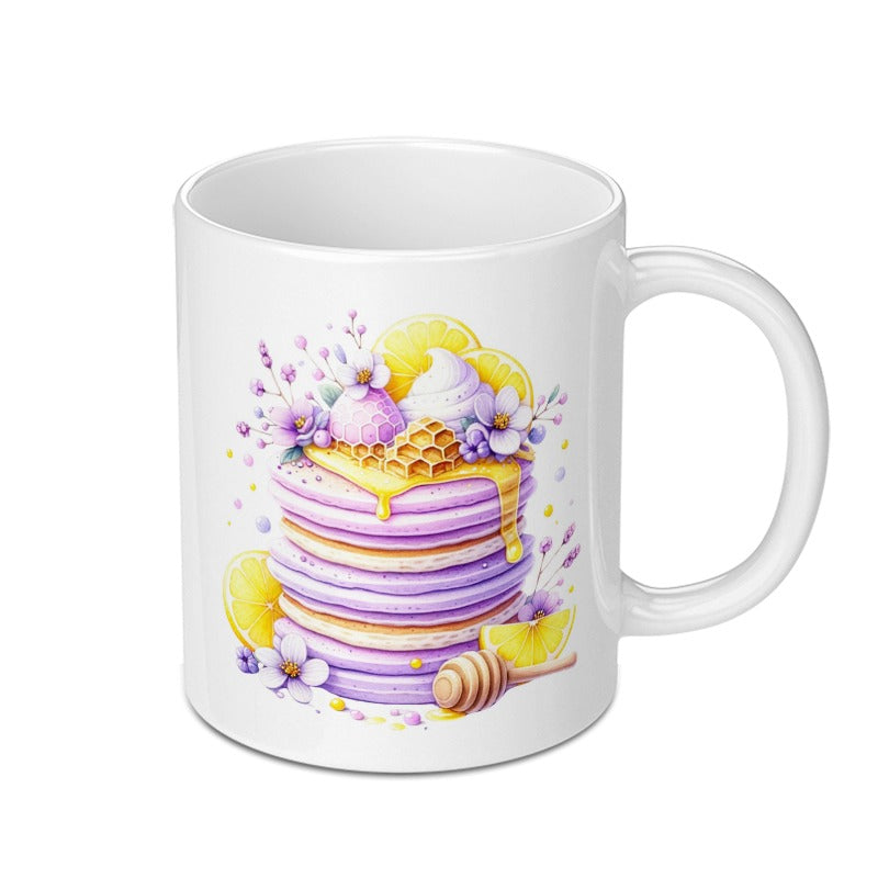 Pancake and Honeycomb Mug, Floral Dessert Mug, Foodie Gift Mug, Lemon Flower Mug, Watercolor Mug, Coffee Mug, Tea Mug, Gift for Baker - Tawshia