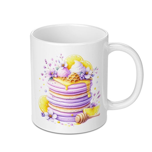 Pancake and Honeycomb Mug, Floral Dessert Mug, Foodie Gift Mug, Lemon Flower Mug, Watercolor Mug, Coffee Mug, Tea Mug, Gift for Baker - Tawshia