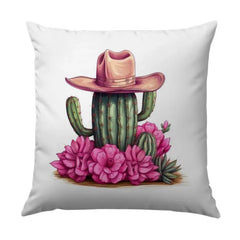 Cactus Cowboy Pillow, Western Decor Pillow, Pink Flowers Pillow, Desert Home Decor, Southwest Pillow, Floral Throw Pillow, Farmhouse Pillow - Tawshia