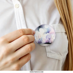 Watercolor Nightscape Pinback Button, Moon Stars Pin Badge, Botanical Button, Pastel Sky Pin, Aesthetic Button, Art Badge, Button Pin - Tawshia