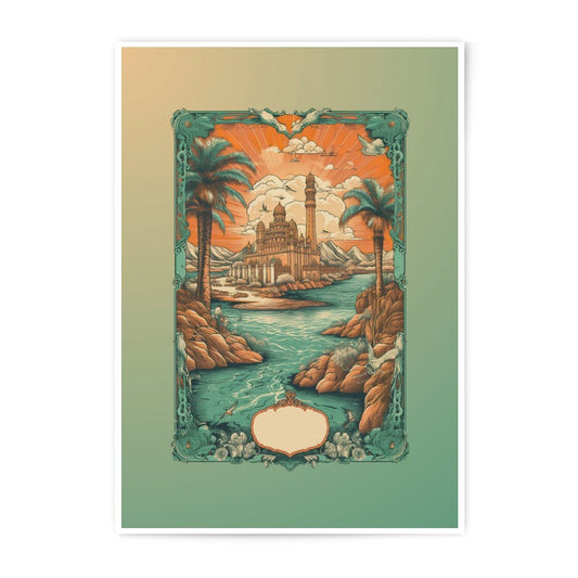 Exotic Palace Photographic Print, Tropical Oasis Art, Desert Landscape Photo, Ornate Frame, Palm Tree Decor, Scenic View Print - Tawshia