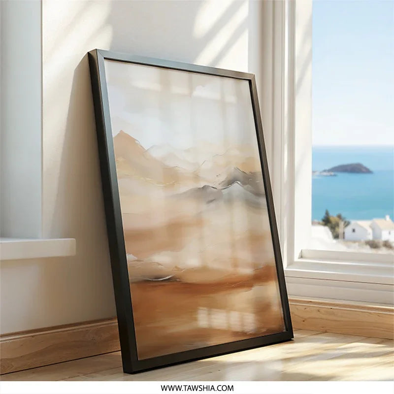 Abstract Mountain Wall Art, Neutral Tones Landscape Print, Minimalist Home Decor, Modern Art Painting, Serene Desert Wall Decor, Wall Art - Tawshia