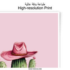Cactus Photographic Prints, Cowboy Hat Art, Pink Floral Decor, Western Art Print, Desert Home Decor, Southwest Prints, Wall Art - Tawshia