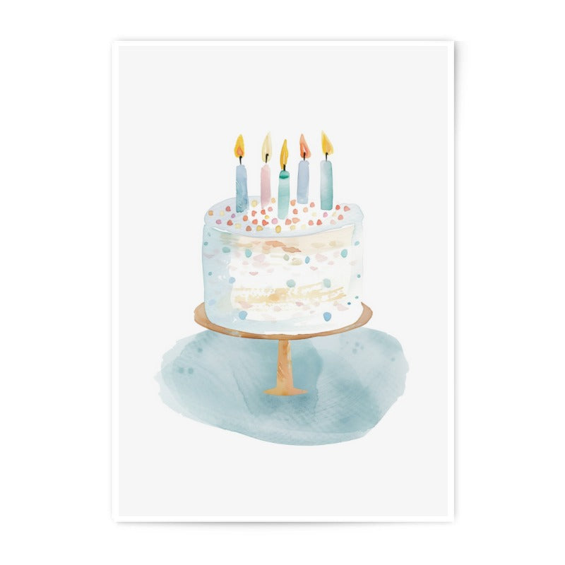 Watercolor Cake Photographic Print, Birthday Cake Art, Cute Cake Illustration Print, Party Decor, Baking Art Print, Childrens Wall Art - Tawshia