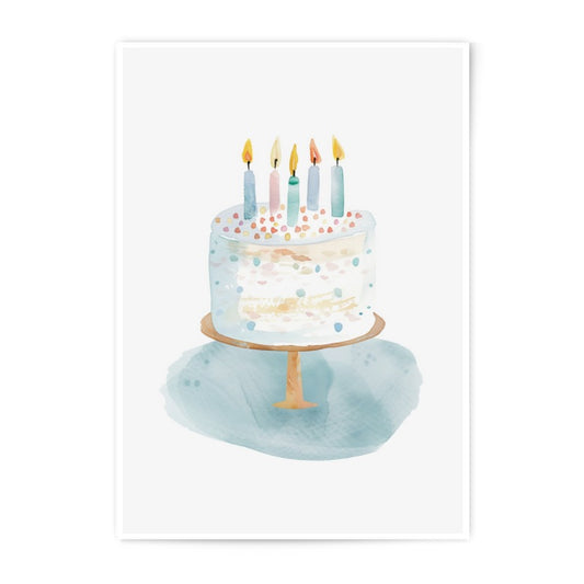 Watercolor Cake Photographic Print, Birthday Cake Art, Cute Cake Illustration Print, Party Decor, Baking Art Print, Childrens Wall Art - Tawshia