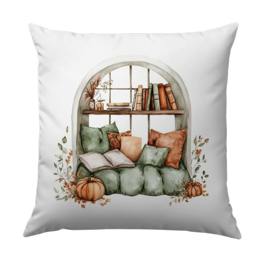 Cozy Reading Nook Pillow, Fall Decor Pillow, Books and Pumpkin Pillow, Autumn Window Seat Throw Pillow, Literary Gift Idea, Home Decor - Tawshia