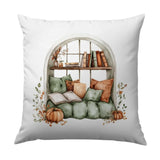 Cozy Reading Nook Pillow, Fall Decor Pillow, Books and Pumpkin Pillow, Autumn Window Seat Throw Pillow, Literary Gift Idea, Home Decor - Tawshia