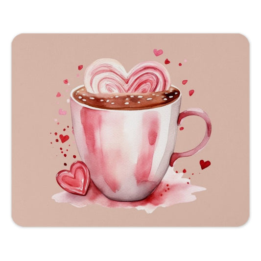 Watercolor Coffee Mouse Pad, Heart Marshmallow, Valentines Day Mousepad, Cute Desk Decor, Gift for Her, Office Accessories, Pink Aesthetic - Tawshia