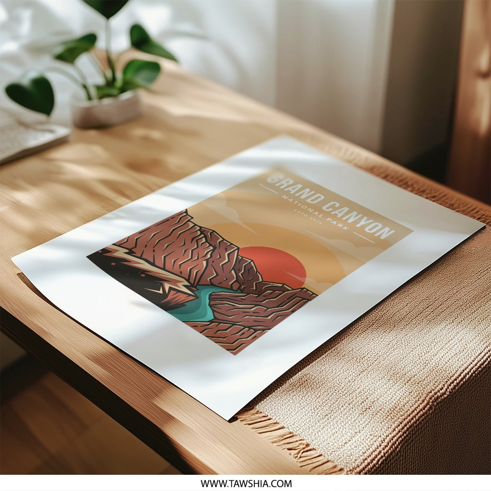 Grand Canyon National Park Photographic Print, Retro Travel Art, Desert Landscape Poster, Southwest Decor, Established 1919, Wall Art - Tawshia