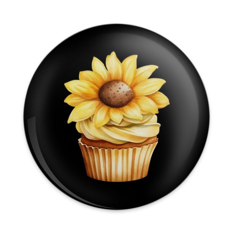 Sunflower Cupcake Pinback Button, Floral Baking Button, Food Lover Gift, Summer Accessory, Cute Pin, Sweet Treat Badge, Party Favor - Tawshia