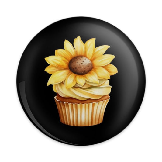Sunflower Cupcake Pinback Button, Floral Baking Button, Food Lover Gift, Summer Accessory, Cute Pin, Sweet Treat Badge, Party Favor - Tawshia