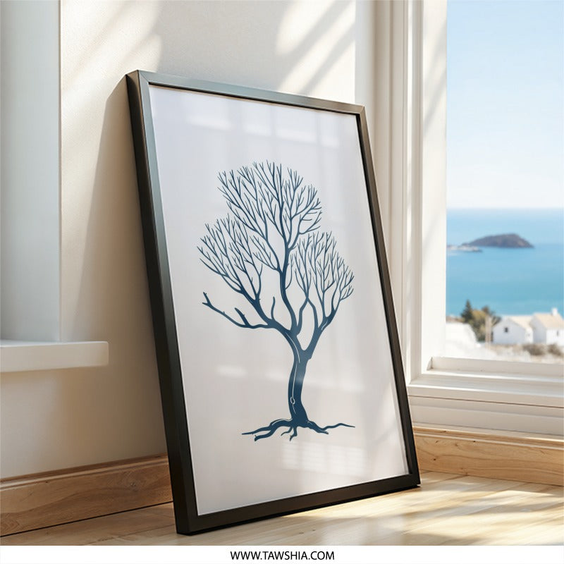 Minimalist Tree Wall Art, Abstract Tree Print, Nature Inspired Artwork, Modern Home Decor, Botanical Wall Hanging, Blue Tree Illustration - Tawshia