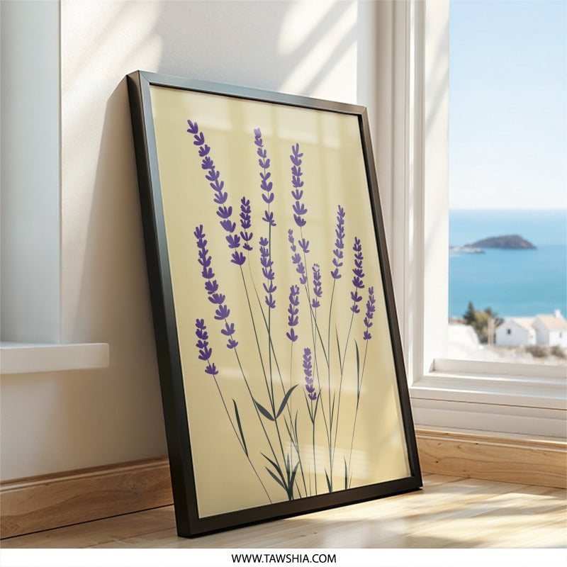 Lavender Field Wall Art, Floral Illustration Print, Botanical Home Decor, Purple Flower Art, Minimalist Design - Tawshia