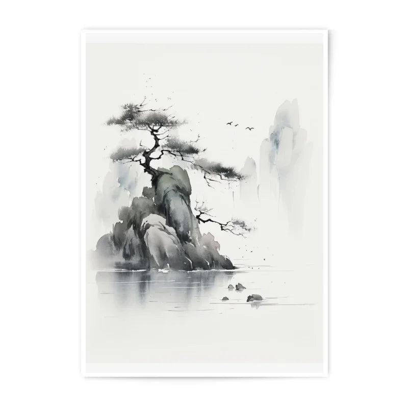 Ink Wash Painting Photographic Print, Sumi e Art Print, Zen Landscape Print, Asian Art, Japanese Decor, Minimalist Art, Nature Print - Tawshia