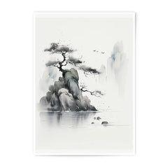 Ink Wash Painting Photographic Print, Sumi e Art Print, Zen Landscape Print, Asian Art, Japanese Decor, Minimalist Art, Nature Print - Tawshia