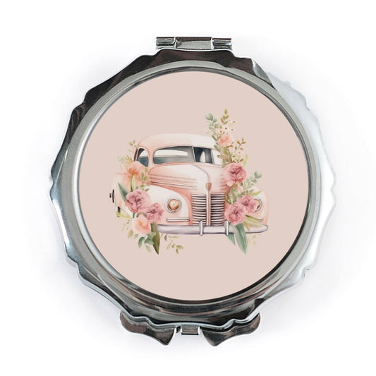 Floral Car Pocket Mirror, Vintage Car, Pink Flowers, Elegant Accessory, Cute Mirror, Gift For Her, Pocket Makeup Mirror, Travel Mirror - Tawshia