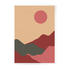 Abstract Sunset Landscape Photographic Print, Minimalist Art Print, Modern Wall Art, Boho Decor, Red Sun, Mountain Range - Tawshia